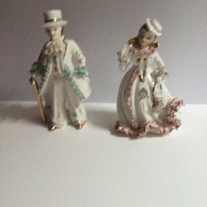 Two Japanese porcelain Shaffordware figurines made in Japan men women lace dress